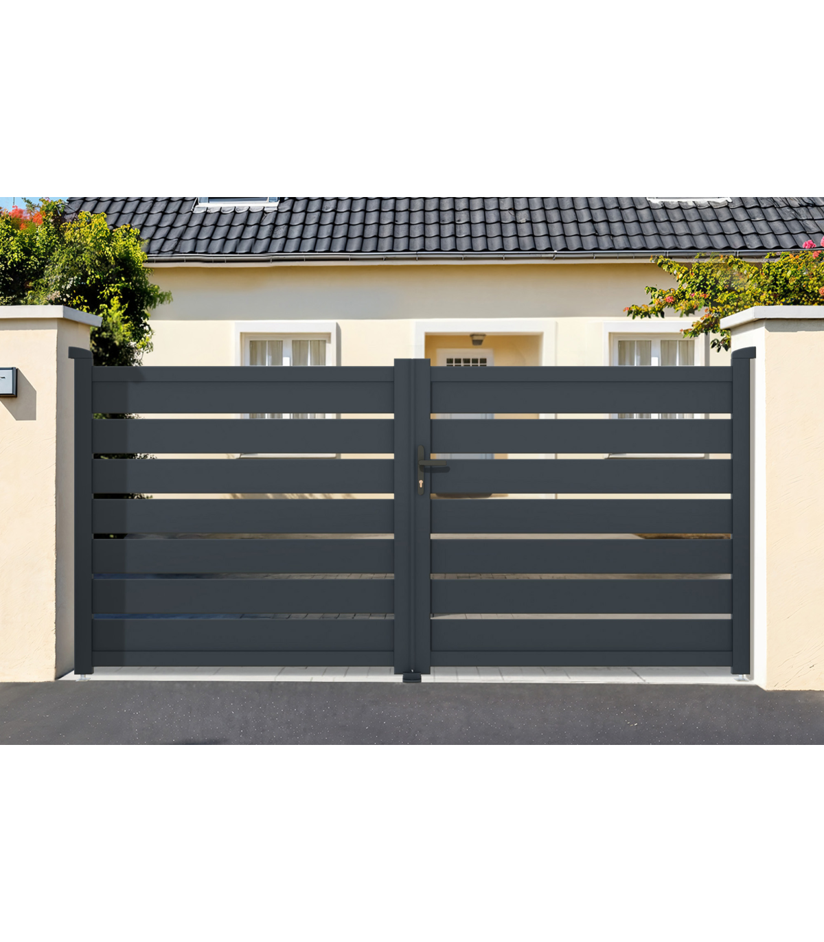 Portail battant en aluminium 3m  H.140cm gris anthracite